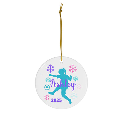 Personalized Little Girls Soccer Christmas Ornament