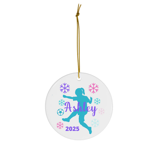 Personalized Little Girls Soccer Christmas Ornament