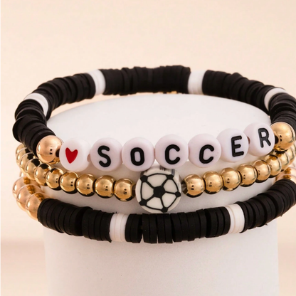 Soccer Stackable 3pc Bracelet Set