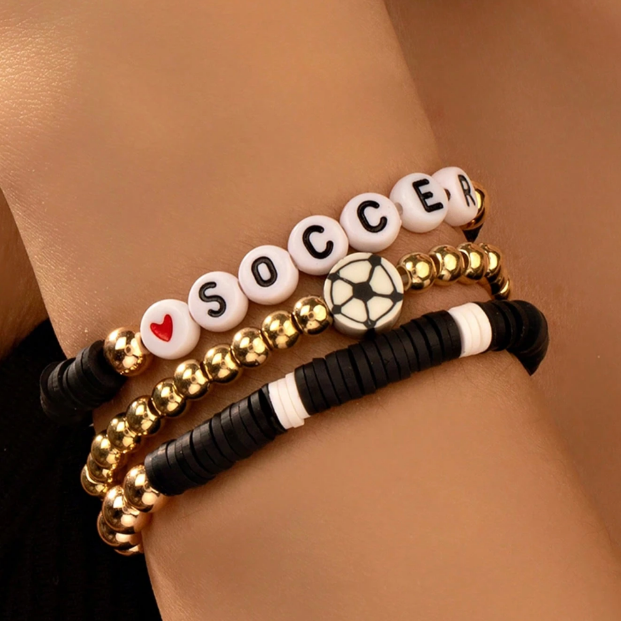 Soccer Stackable 3pc Bracelet Set