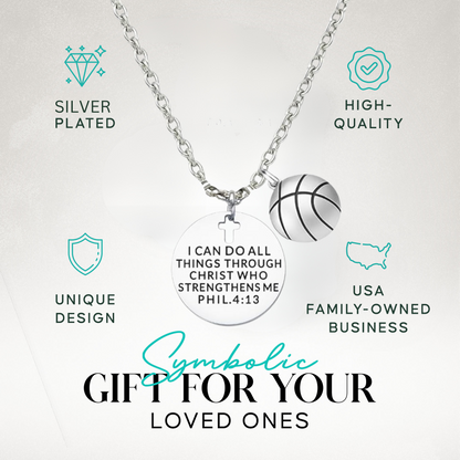 Basketball Faith I Can Do All Things Through Christ Who Strengthens Me Necklace