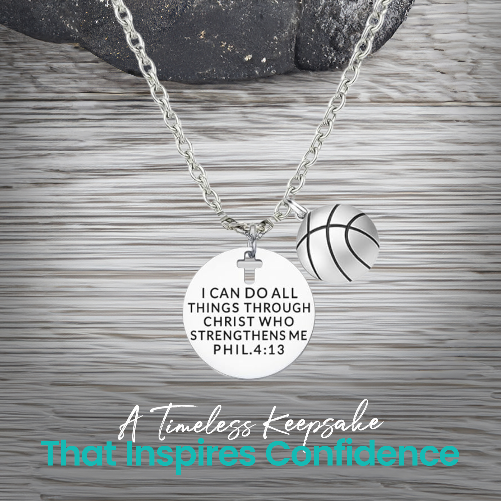 Basketball Faith I Can Do All Things Through Christ Who Strengthens Me Necklace