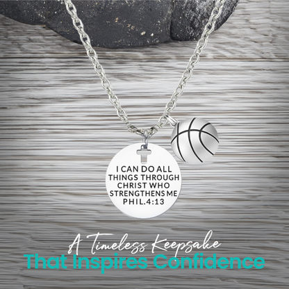 Basketball Faith I Can Do All Things Through Christ Who Strengthens Me Necklace