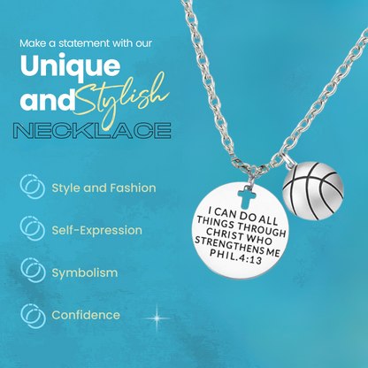 Basketball Faith I Can Do All Things Through Christ Who Strengthens Me Necklace