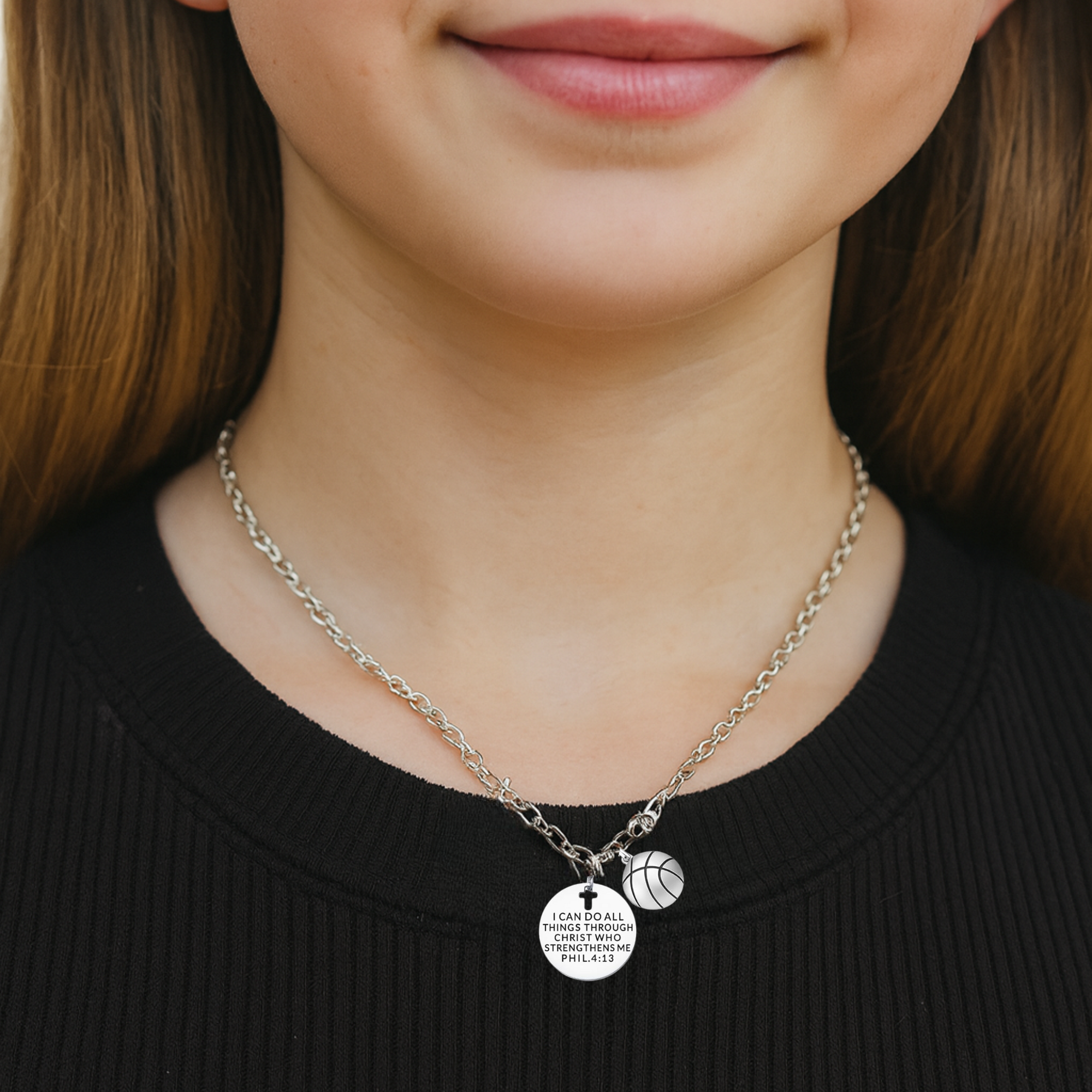 Basketball Faith I Can Do All Things Through Christ Who Strengthens Me Necklace