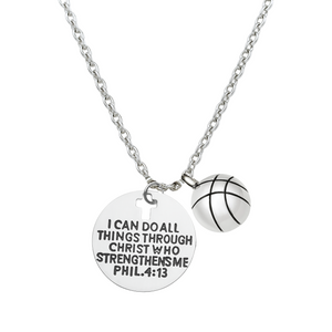 Basketball Faith I Can Do All Things Through Christ Who Strengthens Me Necklace