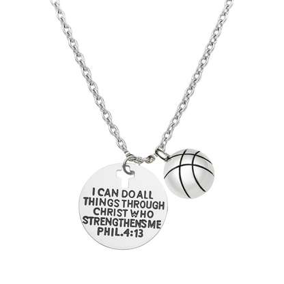Basketball Faith I Can Do All Things Through Christ Who Strengthens Me Necklace