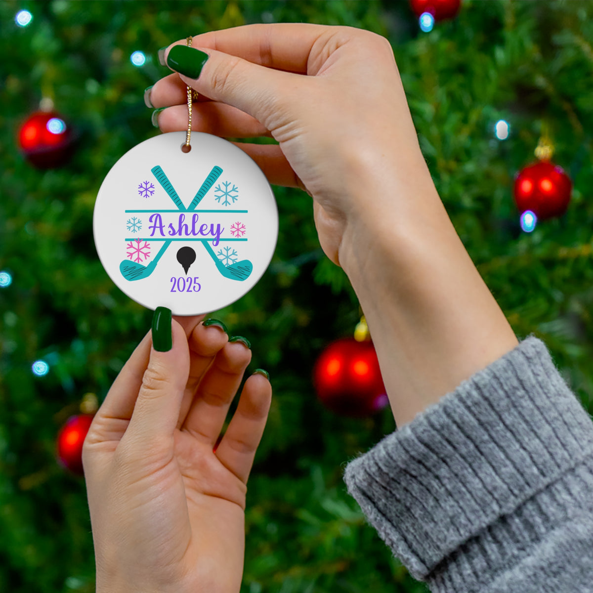 Personalized Christmas Ceramic Golf Ornament