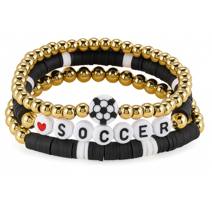 Soccer Stackable 3pc Bracelet Set