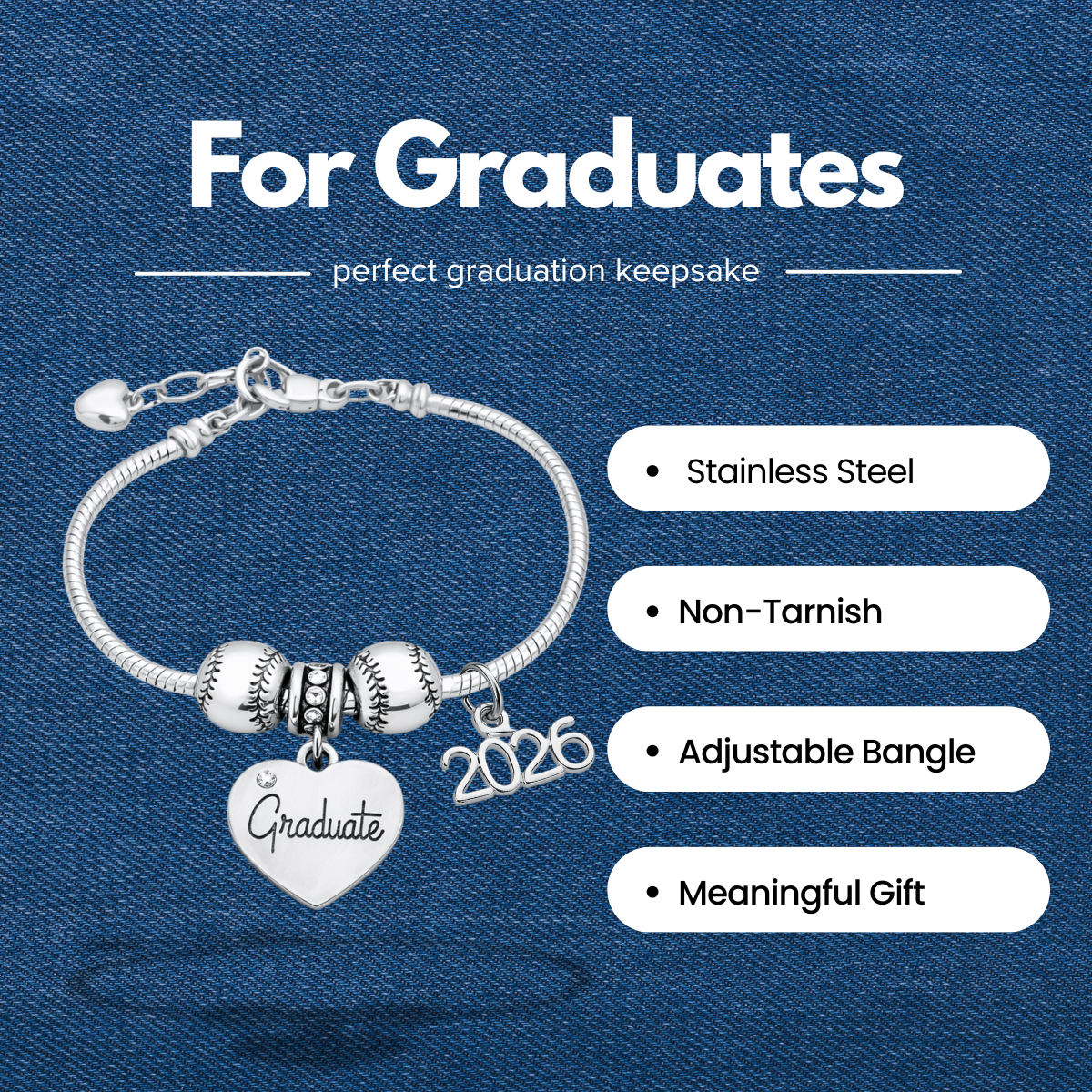 Softball 2026 Graduation Charm Bracelet