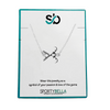 Sportybella branded jewelry card displaying silver connector field hockey necklace