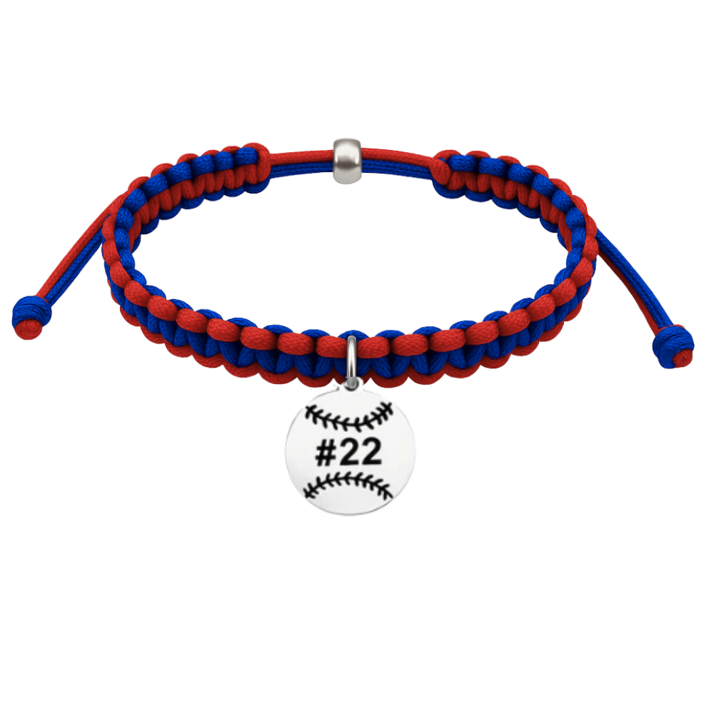 Personalized Multi Colored Baseball Charm Rope Bracelet - Pick Colors