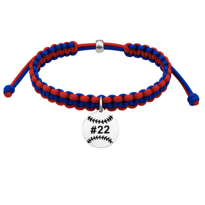 Personalized Multi Colored Baseball Charm Rope Bracelet - Pick Colors
