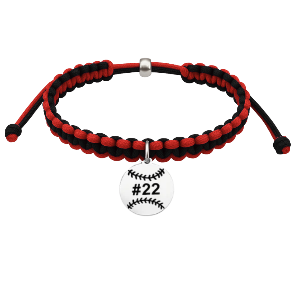 Personalized Multi Colored Baseball Charm Rope Bracelet - Pick Colors