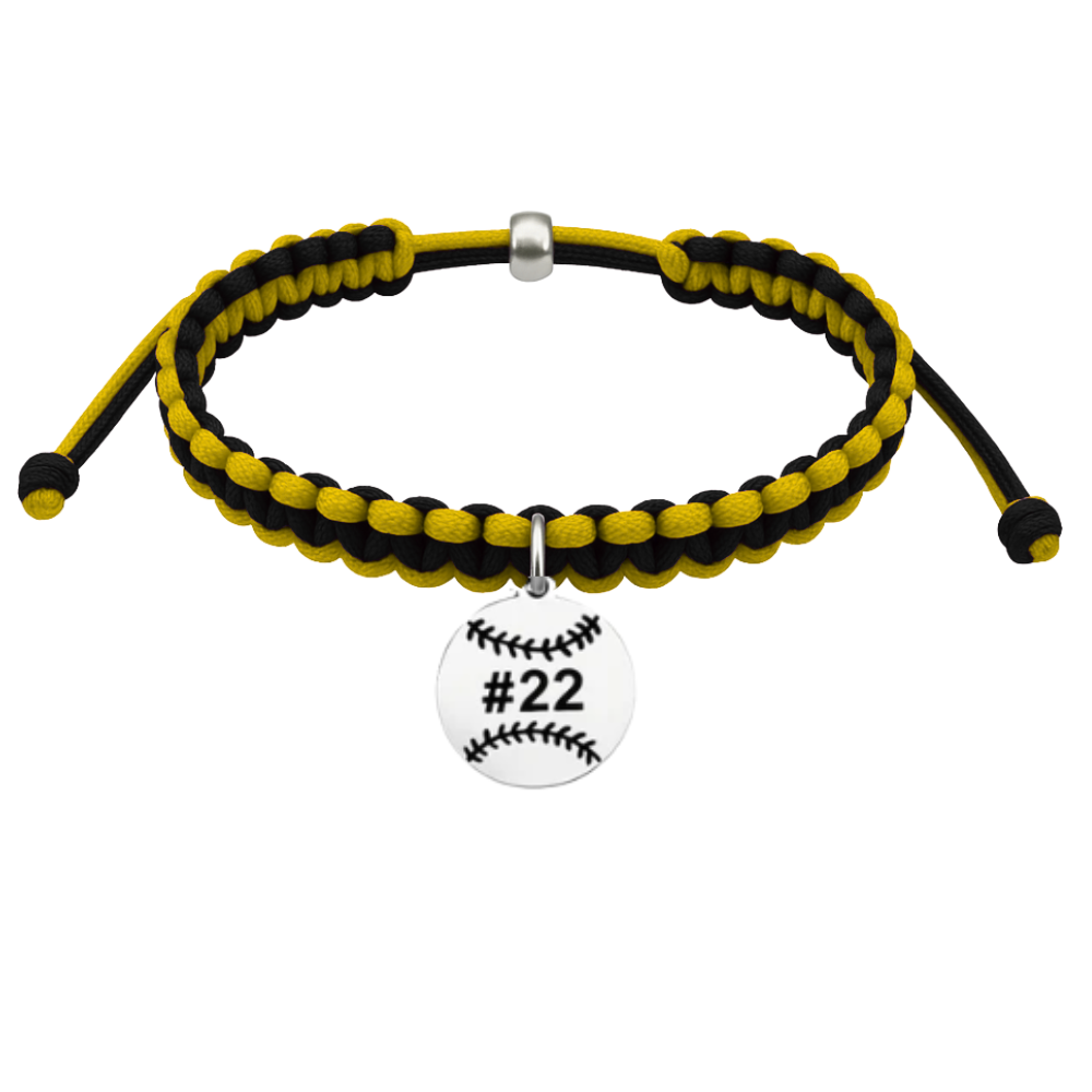 Personalized Multi Colored Baseball Charm Rope Bracelet - Pick Colors