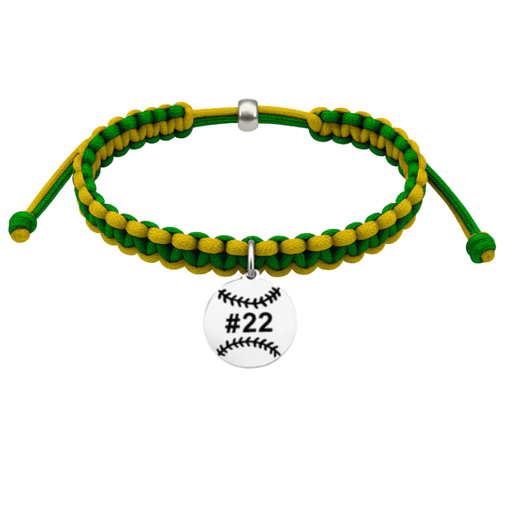 Personalized Multi Colored Baseball Charm Rope Bracelet - Pick Colors
