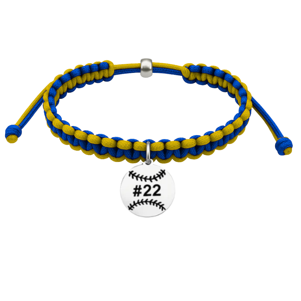 Personalized Multi Colored Baseball Charm Rope Bracelet - Pick Colors