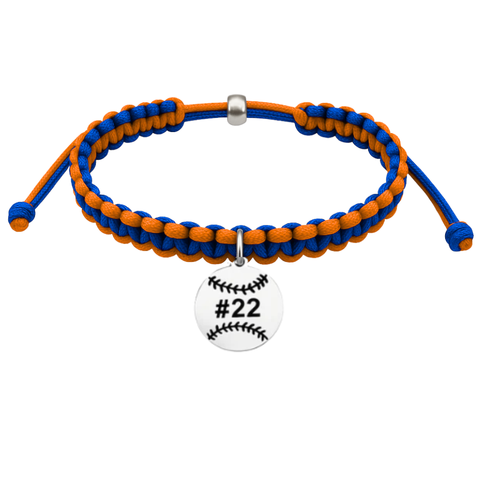 Personalized Multi Colored Baseball Charm Rope Bracelet - Pick Colors