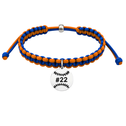 Personalized Multi Colored Baseball Charm Rope Bracelet - Pick Colors
