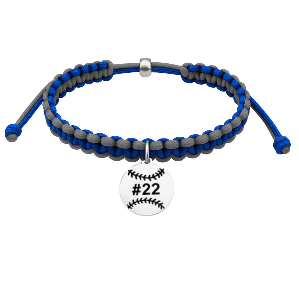 Personalized Multi Colored Baseball Charm Rope Bracelet - Pick Colors
