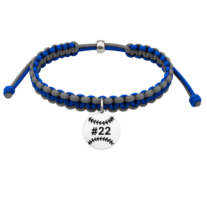 Personalized Multi Colored Baseball Charm Rope Bracelet - Pick Colors