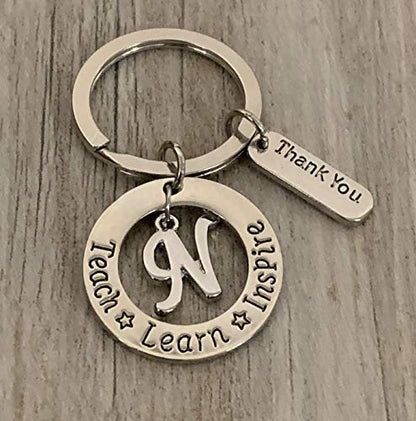 Personalized Teacher Keychain with Letter Charm, Custom Teacher Jewelry - Infinity Collection