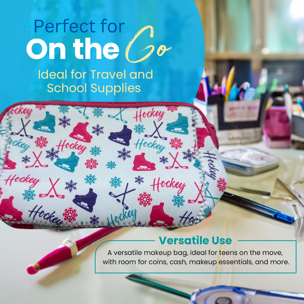 Ice Hockey Pink Cosmetic Bag