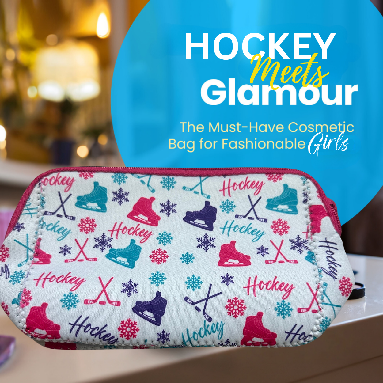 Ice Hockey Pink Cosmetic Bag