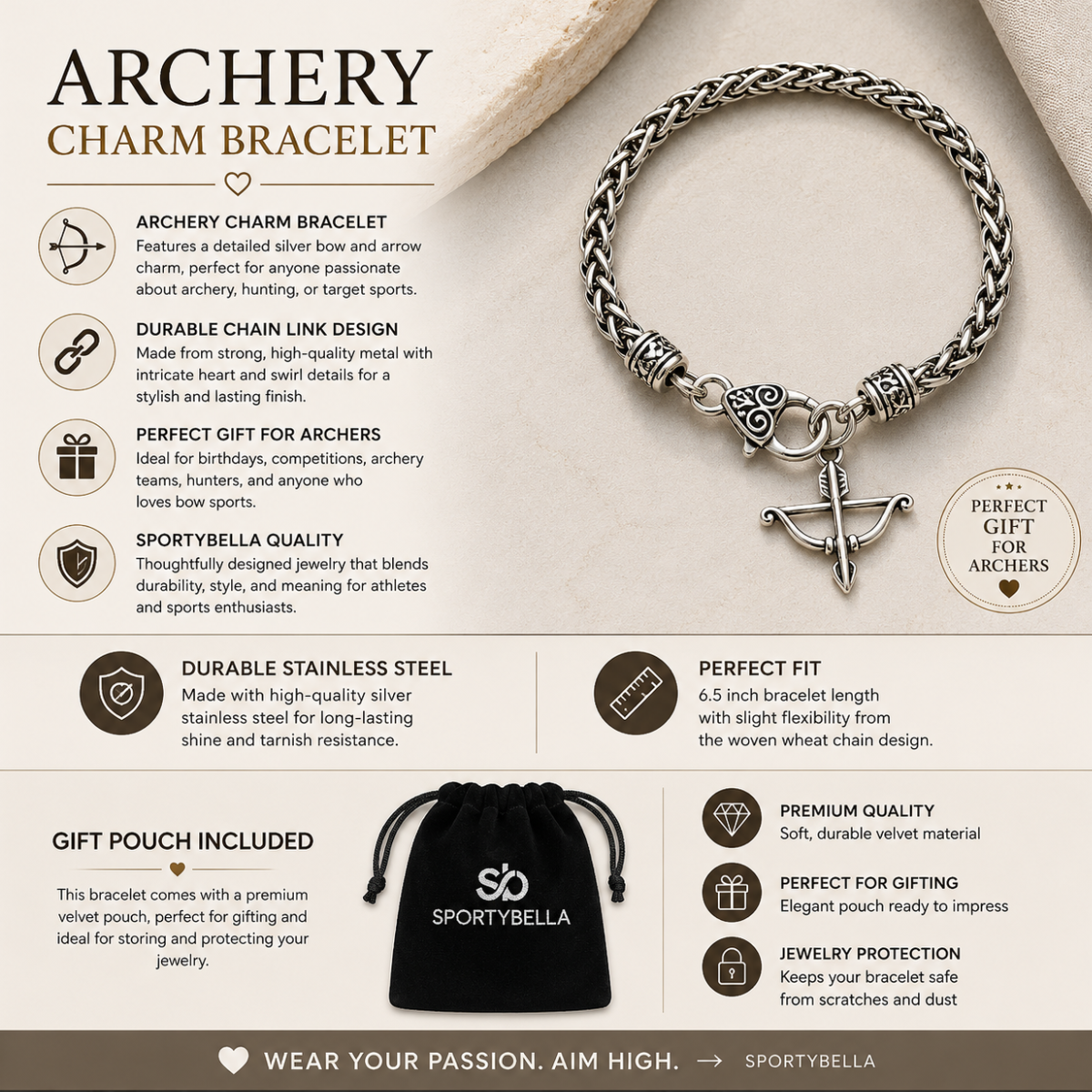 Archery Bow & Arrow Charm Bracelet