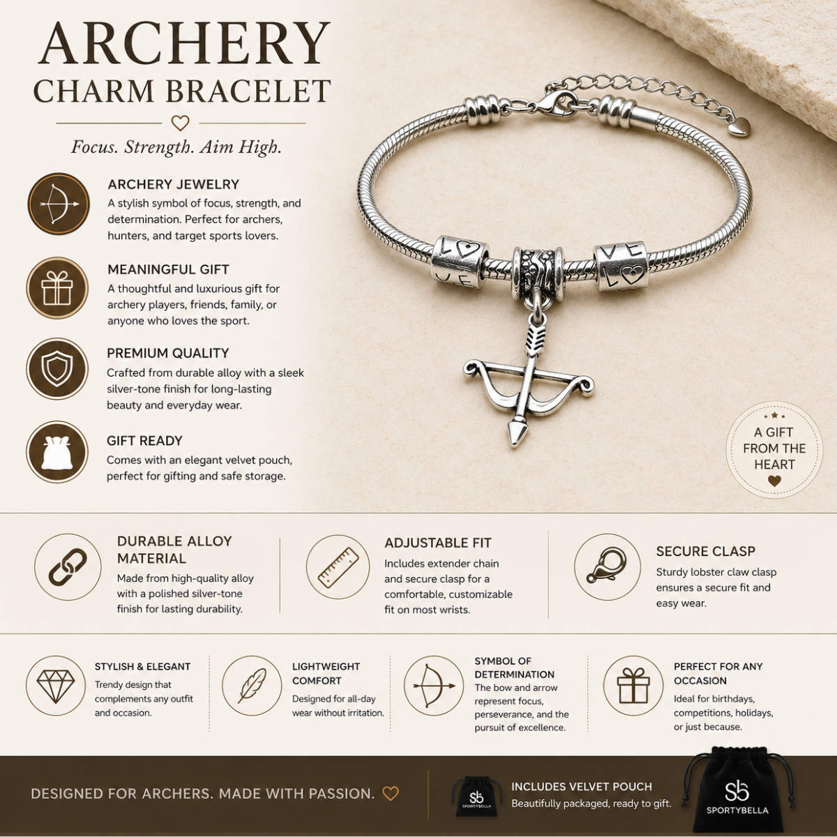 Archery Charm Bracelet – Bow and Arrow