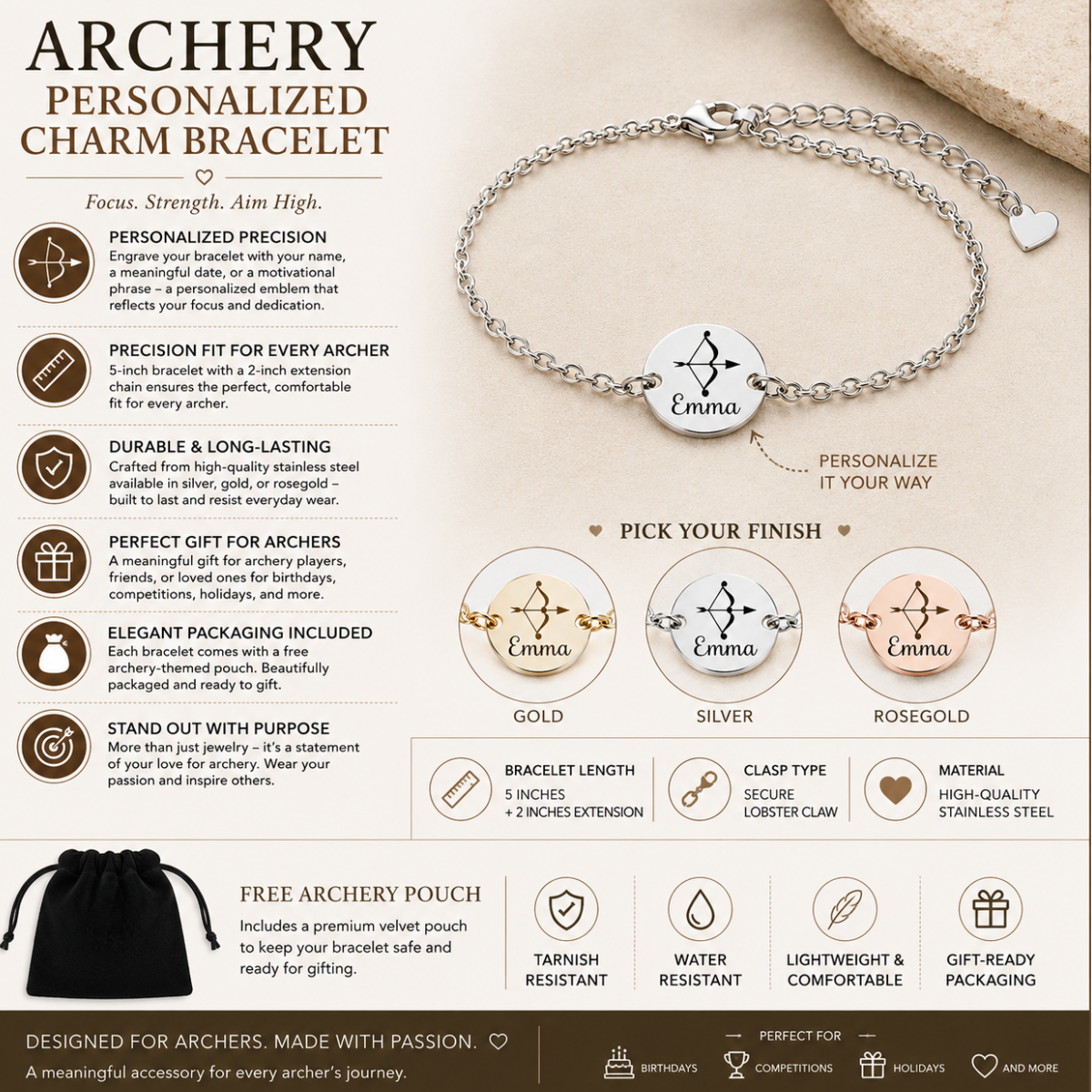 Personalized Archery Name Engraving Bracelet