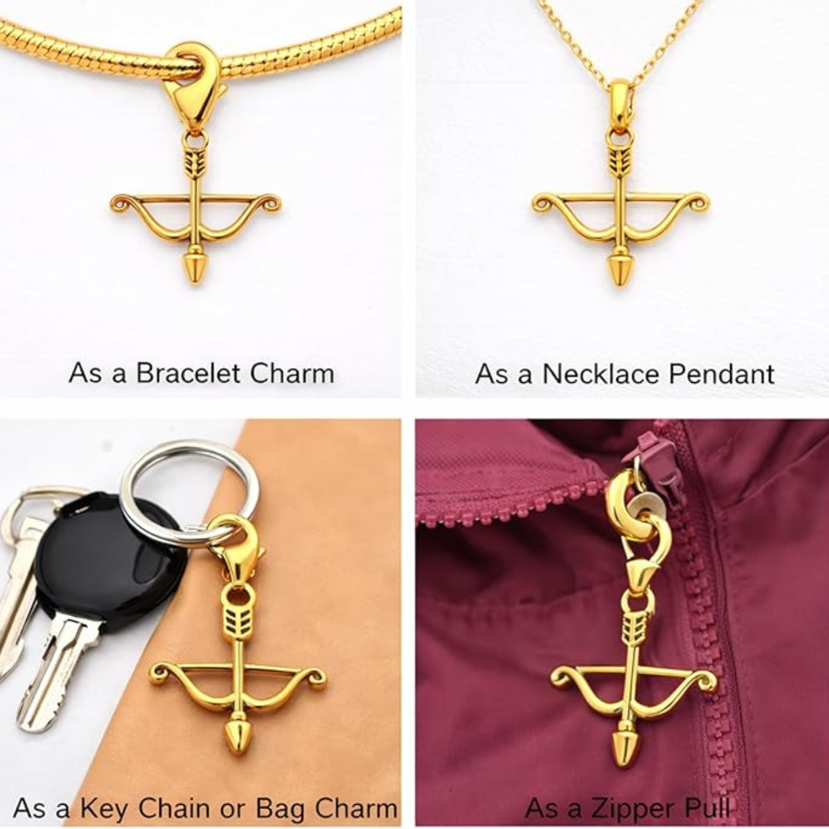 Archery Bow & Arrow Clip On Zipper Pull