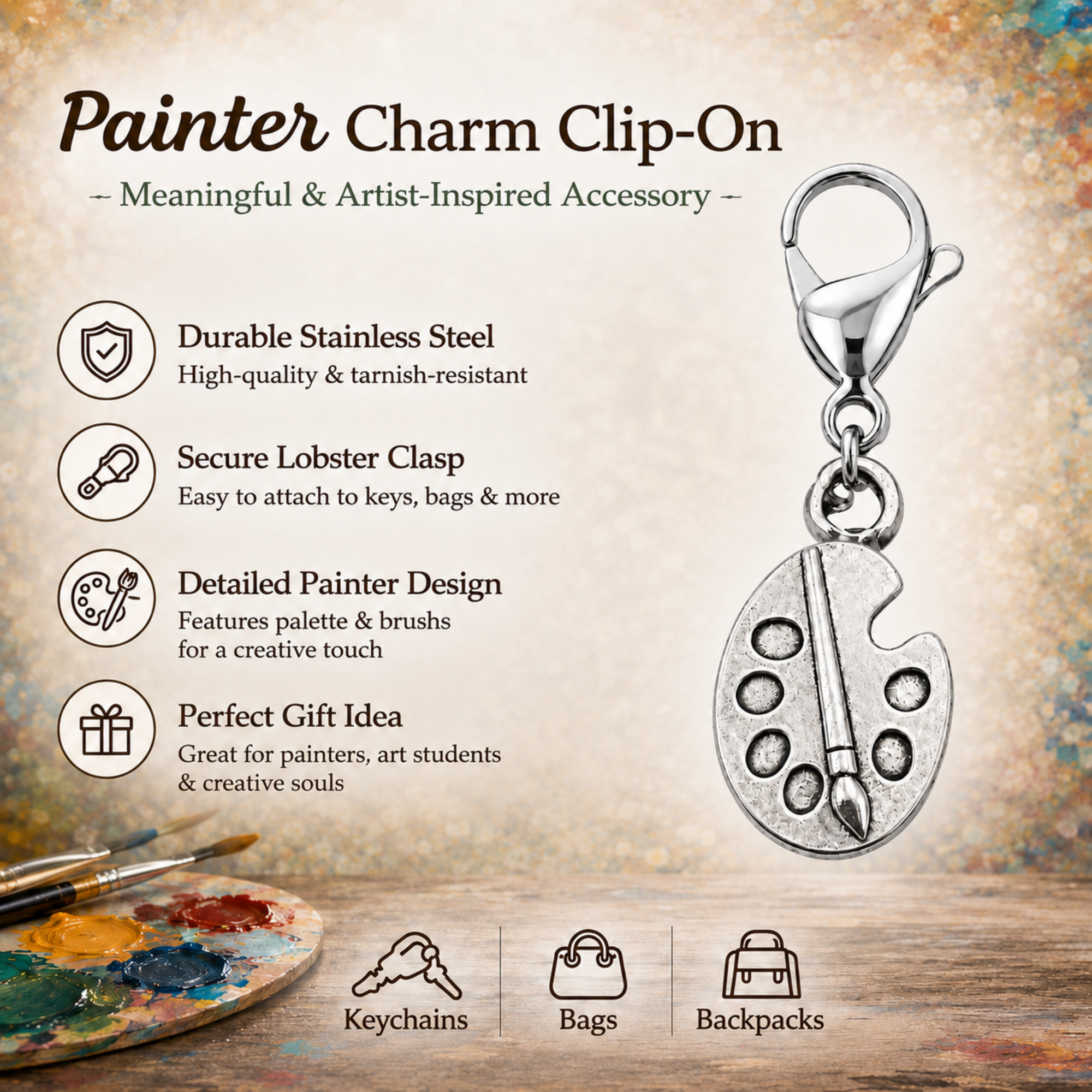 Artist Paint Clip On Zipper Pull