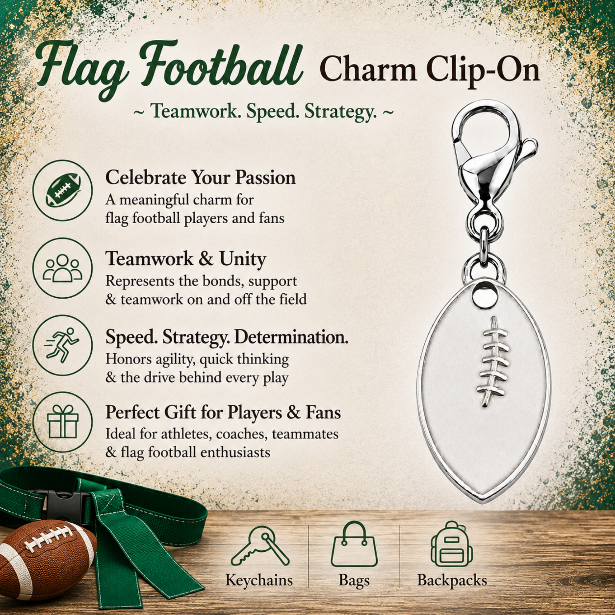 Football Clip On Zipper Pull
