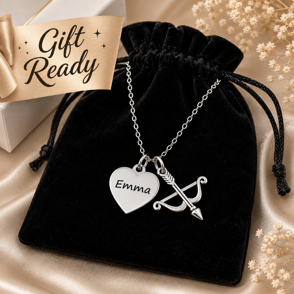 Personalized Archery Necklace – Custom Name Bow & Arrow Necklace