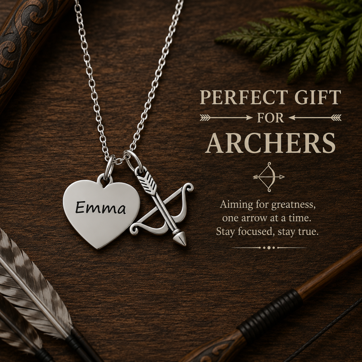 Personalized Archery Necklace – Custom Name Bow & Arrow Necklace