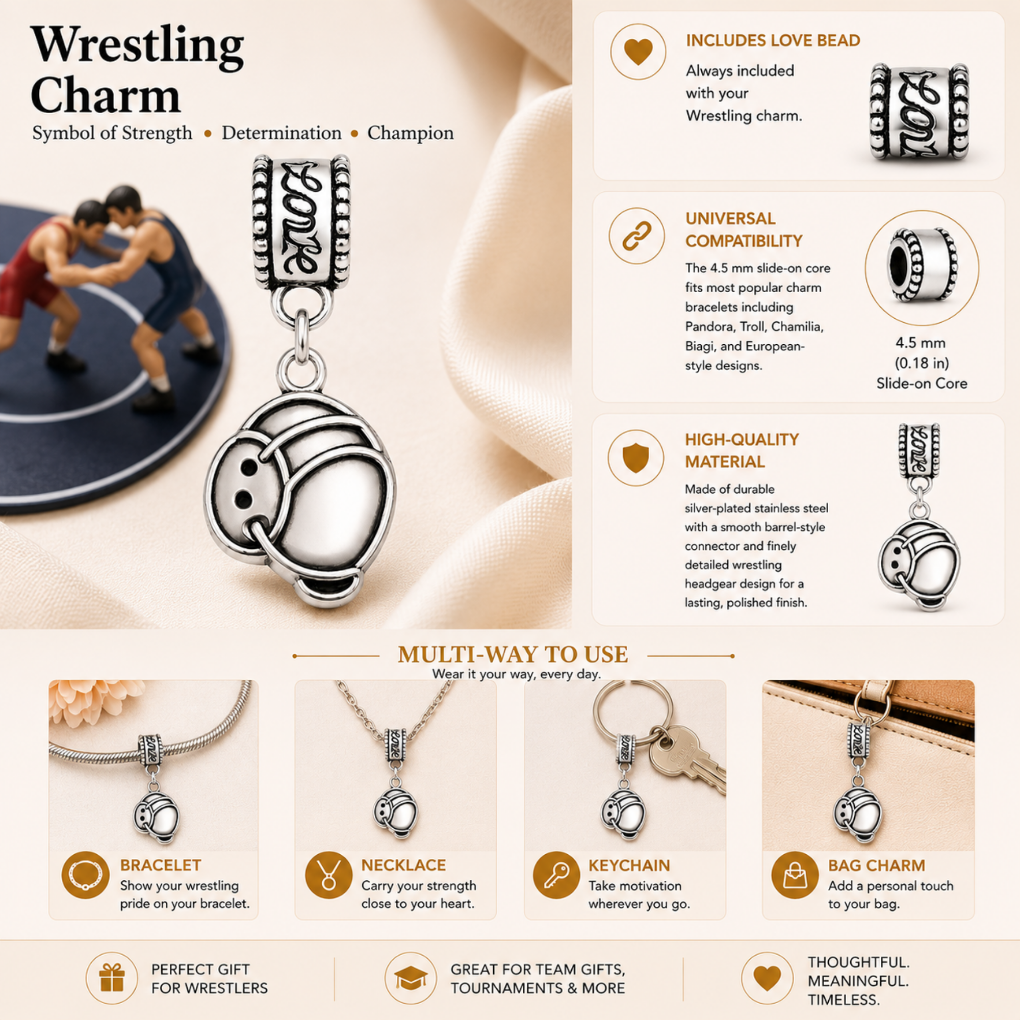 Wrestling Charm Bead - Pick Style