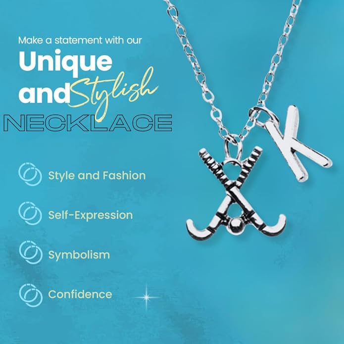 Personalized Field Hockey Stick Necklace with Letter Charm