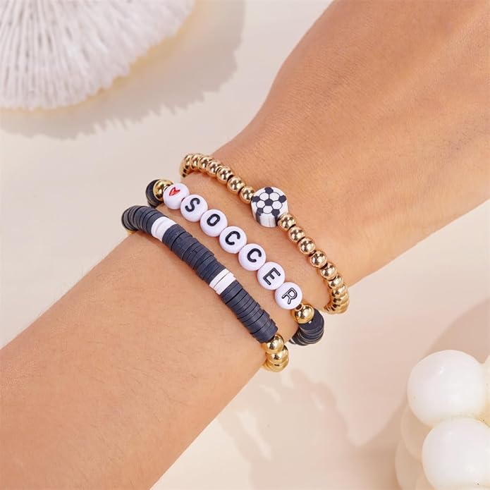 Soccer Stackable 3pc Bracelet Set
