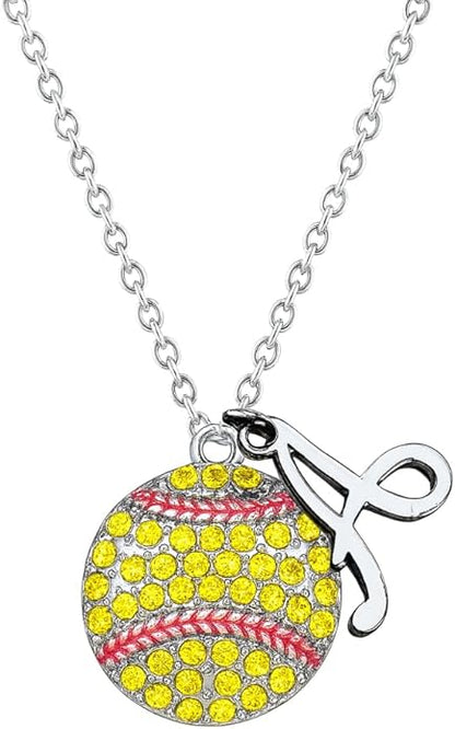 Personalized Softball Rhinestone Necklace- Letter
