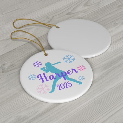 Softball Ornament, Personalized Softball Christmas Ornament, 2025 Ceramic Tree Ornament for Women, Gift for Mom, Wife, Grandma