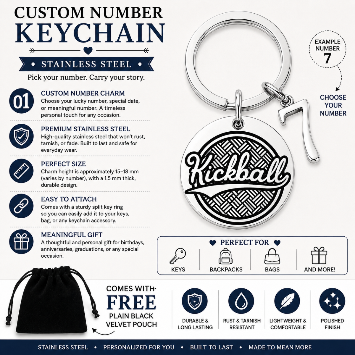 Personalized Kickball Charm Keychain