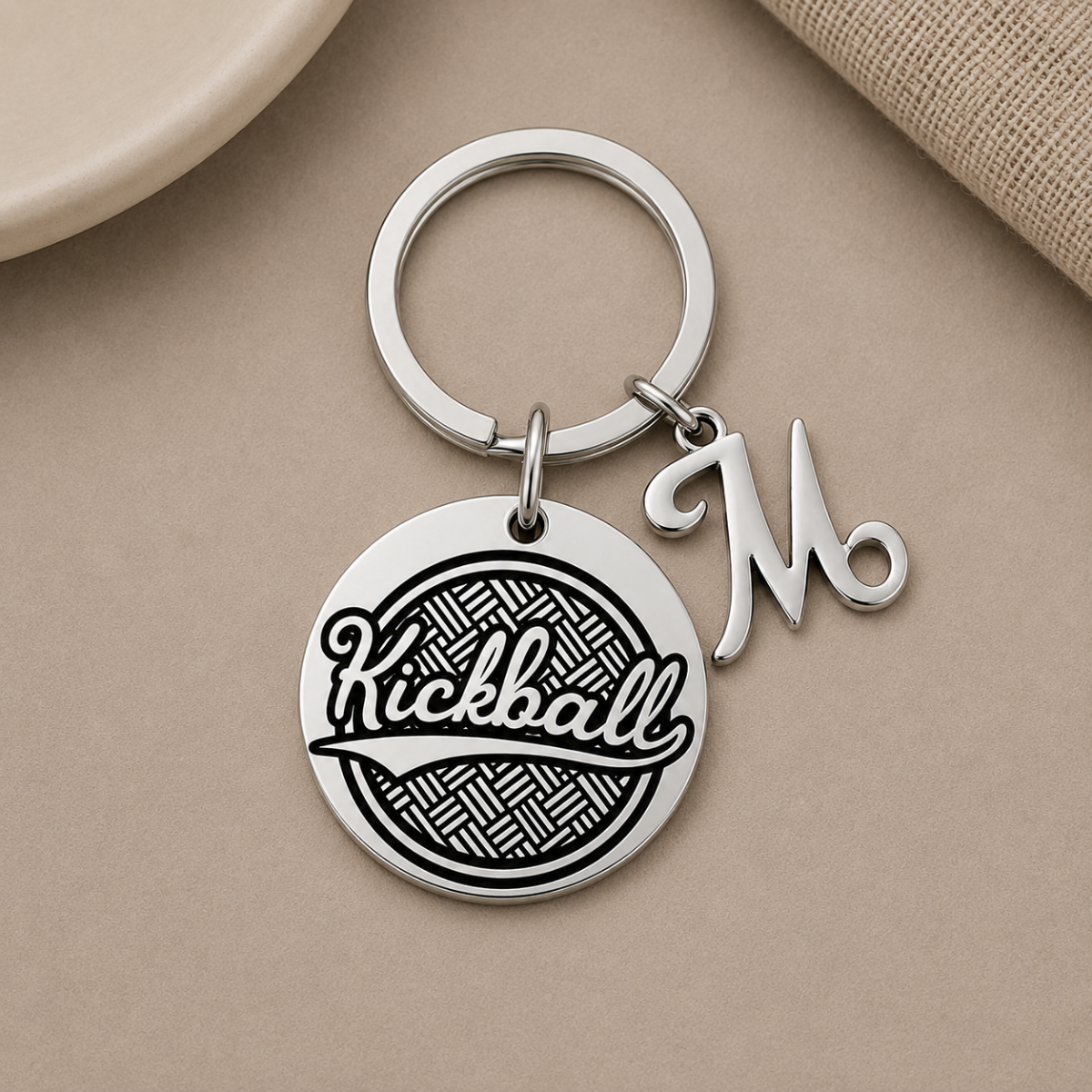 Personalized Kickball Charm Keychain with Initial Letter