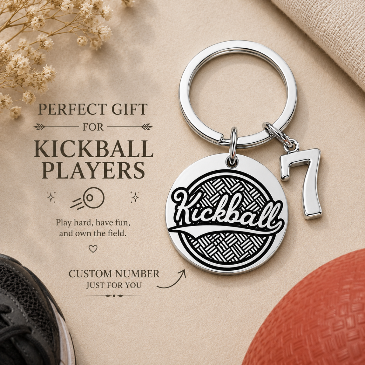 Personalized Kickball Charm Keychain