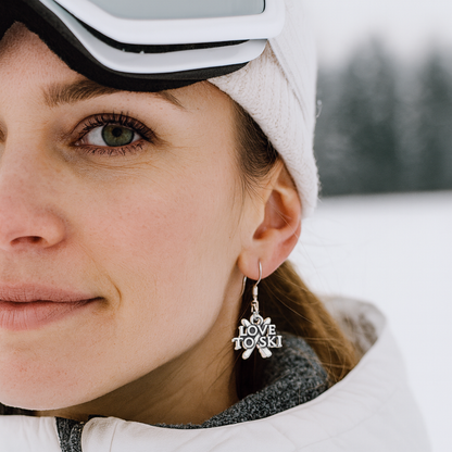 Ski Earrings – Love to Ski & Skier Dangle Earrings | Sportybella Winter Sports Jewelry