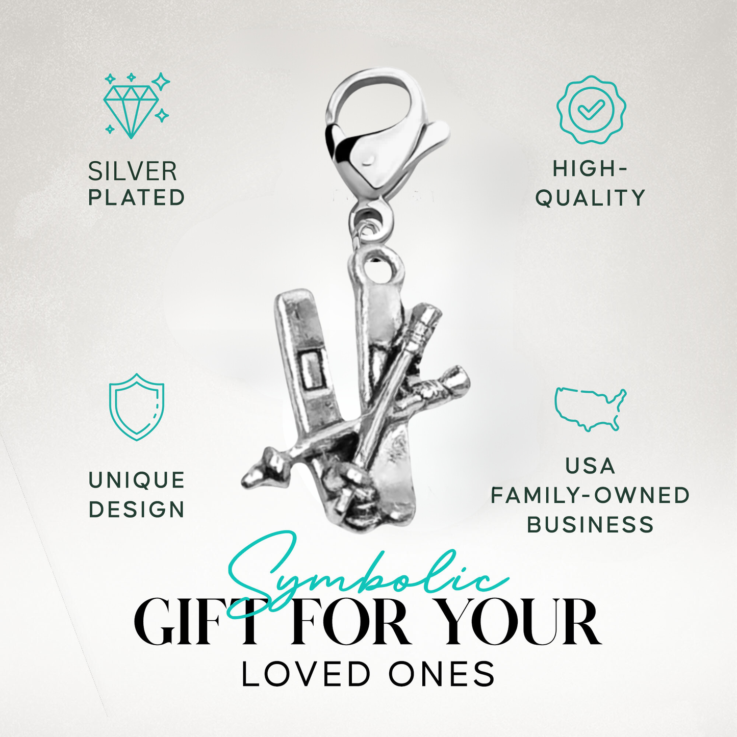 Ski Zipper Pull Charm – Skier, Love to Ski & Ski Equipment Clip Charm | Sportybella