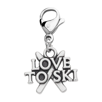 Ski Zipper Pull Charm – Skier, Love to Ski & Ski Equipment Clip Charm | Sportybella