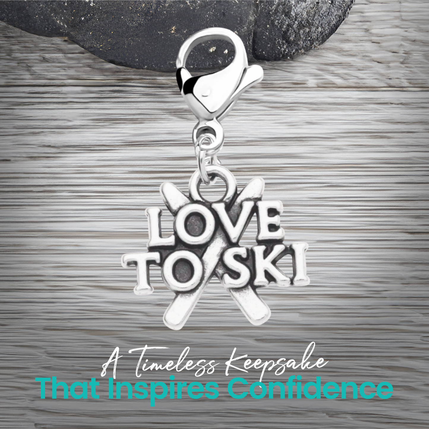Ski Zipper Pull Charm – Skier, Love to Ski & Ski Equipment Clip Charm | Sportybella