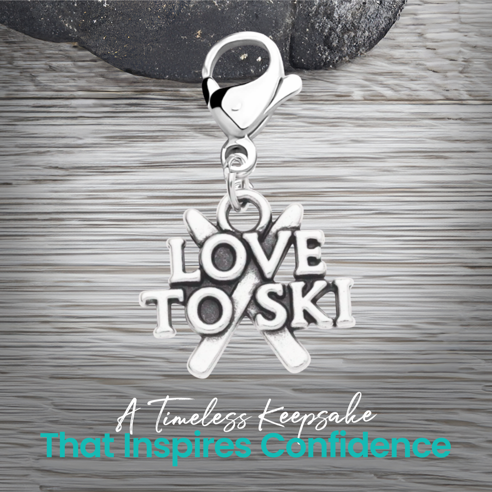 Ski Zipper Pull Charm – Skier, Love to Ski & Ski Equipment Clip Charm | Sportybella