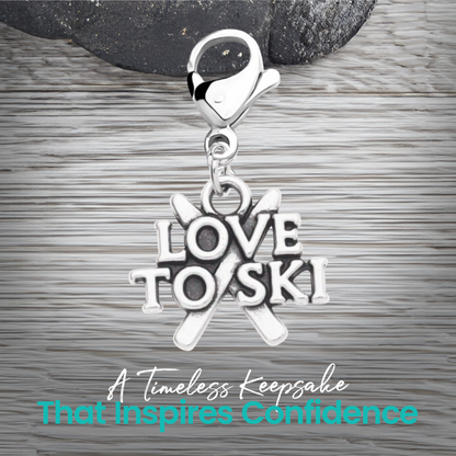 Ski Zipper Pull Charm – Skier, Love to Ski & Ski Equipment Clip Charm | Sportybella
